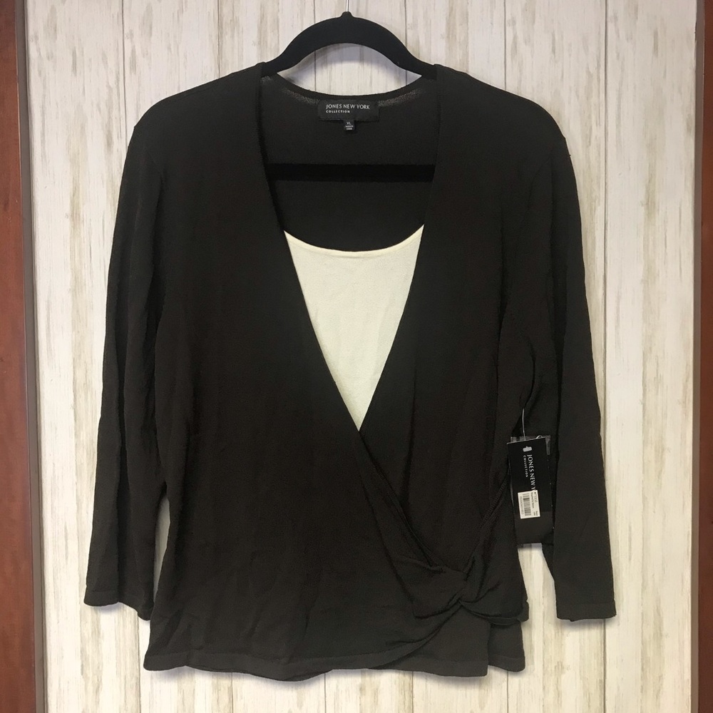 Jones New York Collection Dark Brown and Cream Layered Top Size XL NWT